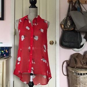 Red floral collared shirt size small